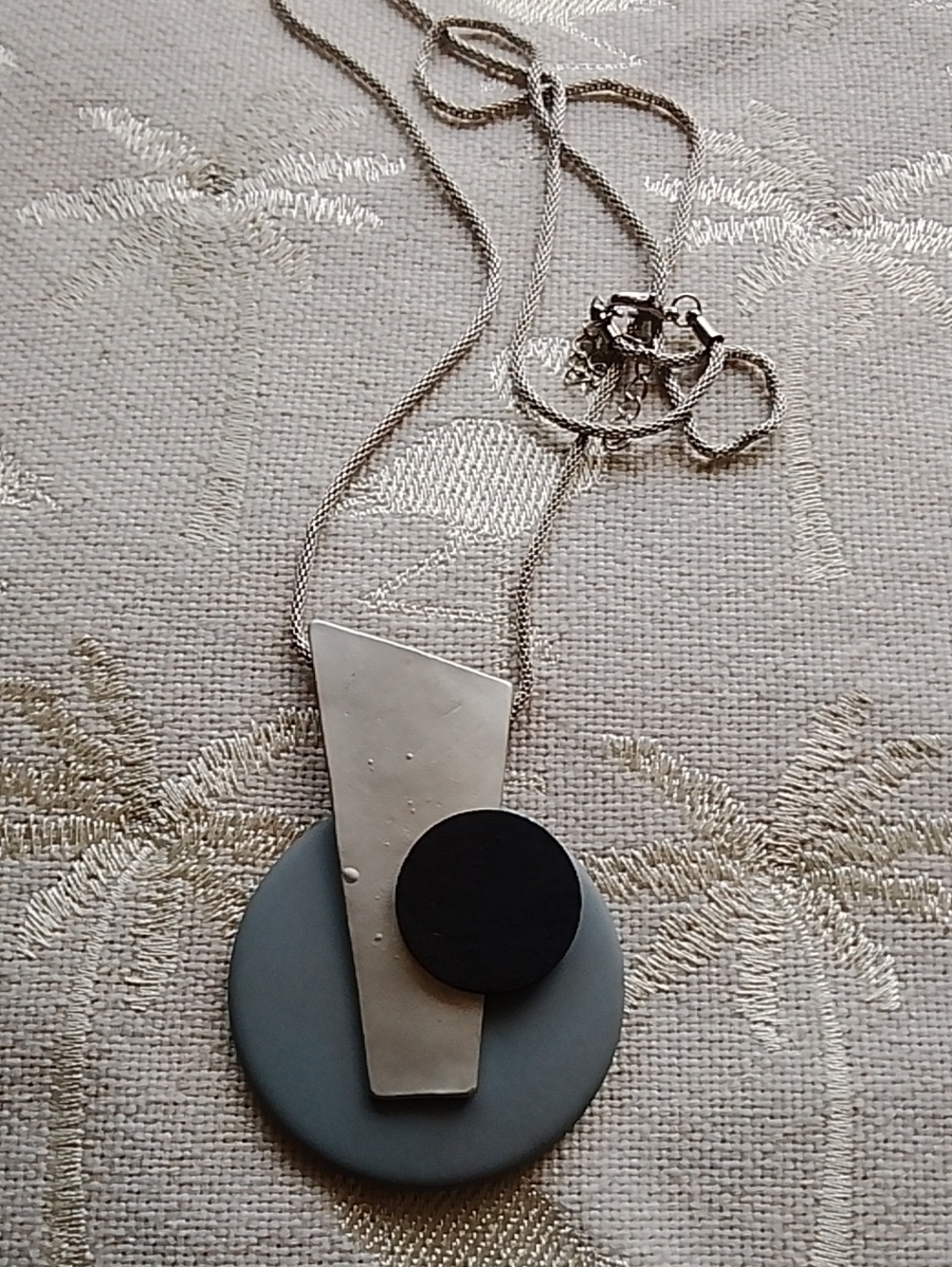 Contemporary Geometric Silver-Tone Necklace with Gray and Black Accents